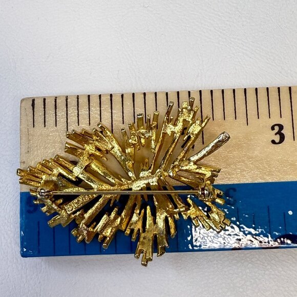 Lisner Vintage Leaf Brooch Gold-Tone Retro Mid-Century MCM Signed Statement - Picture 7 of 8